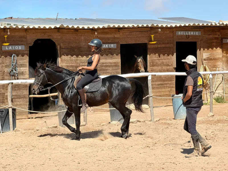 Adult rider during a lesson at Ranch des Dunes