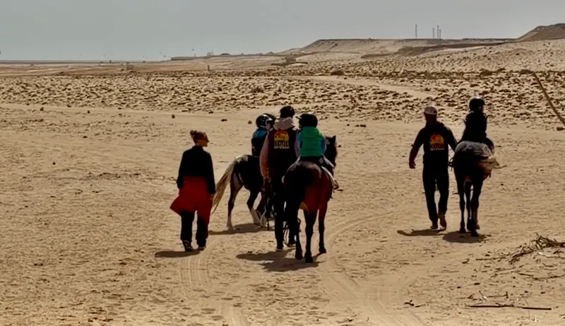 Child on a pony ride through the Dakhla desert